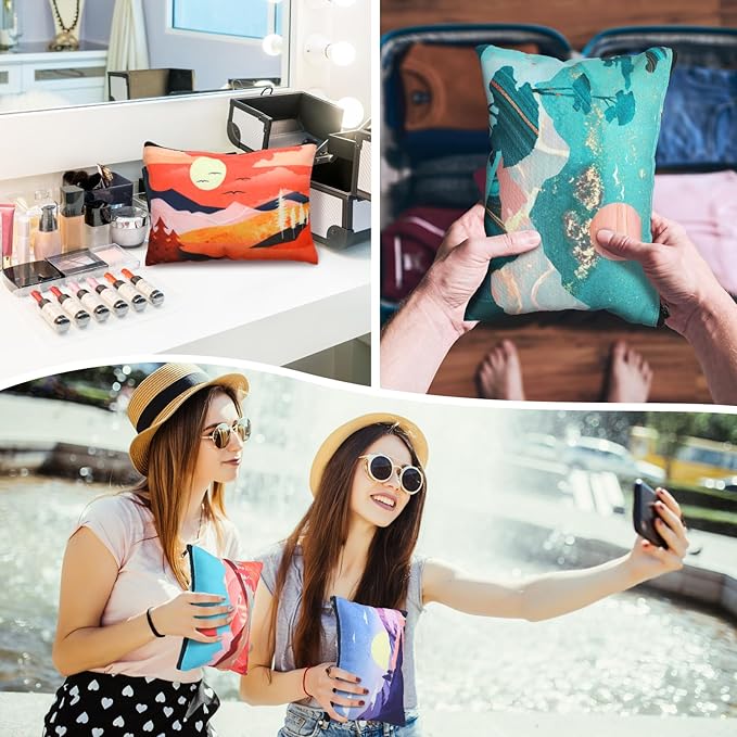 Sweetude 12 Pcs Mountain Makeup Bag Portable Travel Cosmetic Bag Cute Zipper Pouches for Travel Waterproof Toiletry Organizer Printed Storage Pouch for Women Gifts