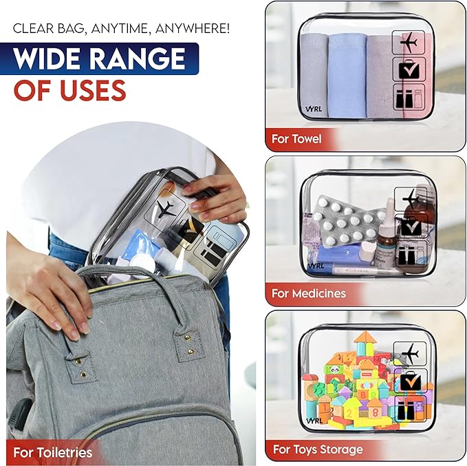 VYRL 2 Pack Clear Makeup Bag - Quart Size 3-1-1 TSA Approved Toiletry Bag with Zipper - Water-Resistant Durable PVC Clear Toiletry Bag for Carry-on Airport Travel Accessories - Black