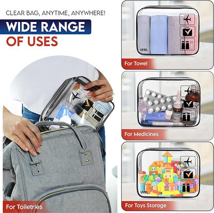 VYRL 2 Pack Clear Makeup Bag - Quart Size 3-1-1 TSA Approved Toiletry Bag with Zipper - Water-Resistant Durable PVC Clear Toiletry Bag for Carry-on Airport Travel Accessories - Black