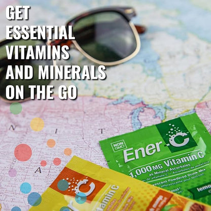 Ener-C Lemon Lime Multivitamin Drink Mix Powder Vitamin C 1000mg & Electrolytes with Real Fruit Juice Natural Energy & Immune Support for Women & Men - Non-GMO Vegan & Gluten Free - 60 Count
