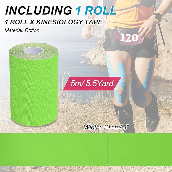 PATIKIL 5.5 Yard x 4 inch Kinesiology Tape, 1 Roll Adhesive Cotton Sports Muscle Support Tapes Waterproof Elastic Tape for Knee Ankle Wrist Shoulder, Green