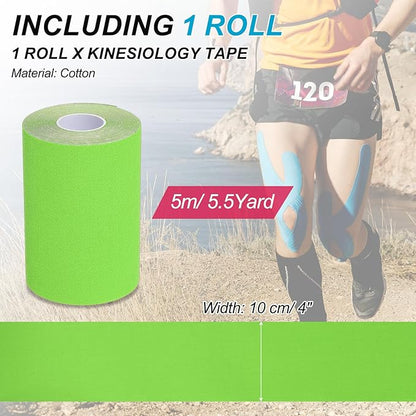 PATIKIL 5.5 Yard x 4 inch Kinesiology Tape, 1 Roll Adhesive Cotton Sports Muscle Support Tapes Waterproof Elastic Tape for Knee Ankle Wrist Shoulder, Green