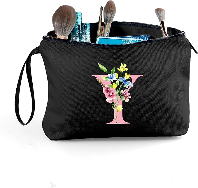 SEAMOON Women Birthday Unique Initial Funny Gifts for Teenage Girl Sister Friends Bridesmaid Personalized Travel Make up Cosmetic Bag with Mirror Valentines Mothers Day Christmas Graduation Y
