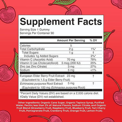 Mary Ruth's 5-1 Immunity Gummies with Elderberry for Kids & Adults | Cherry | Pectin Based | Vegan | 90 Count