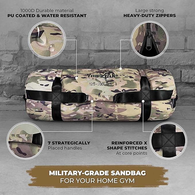Yes4All Sandbags for Working Out, Adjustable Sand Bags for Weight Training with Handles, Multiple Colors & Sizes 5-200lbs