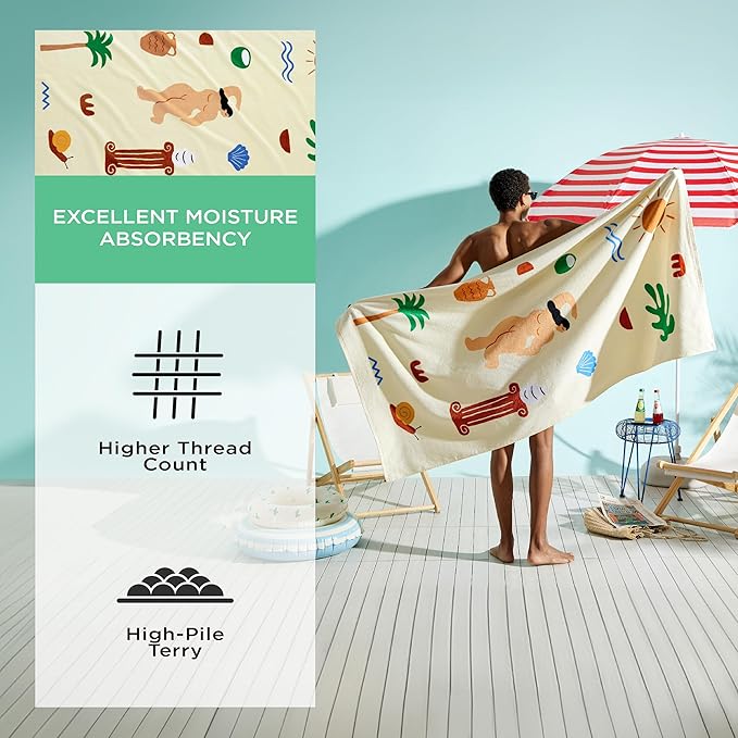 Bedsure U Series 100% Cotton Beach Towel 35"x70"