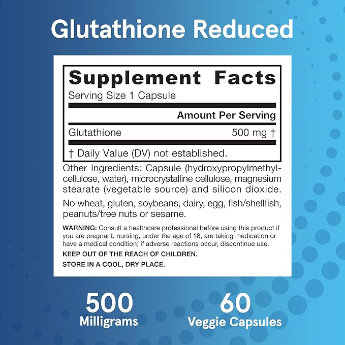 Jarrow Formulas Glutathione Reduced 500mg- 60 Veggie Capsules- Intracellular Antioxidant- Quality Glutathione Supplements- Supports Recycling of Vitamins C & E- Non-GMO- Gluten Free- Vegan, Pack of 12