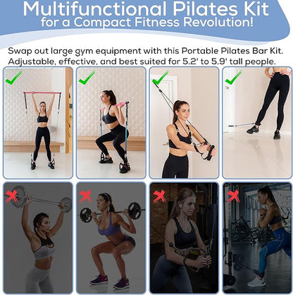 Upgraded Pilates Bar Kit – 39” Adjustable Exercise 6X 20, 20, 30, 30, 40 40 lbs