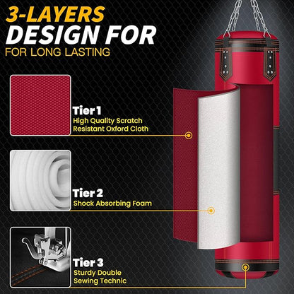 Prorobust Punching Bag for Adults, Red 4ft Oxford Heavy Boxing Bag Set with 12 oz Gloves for MMA Kickboxing Boxing Karate Home Gym Training (Unfilled)