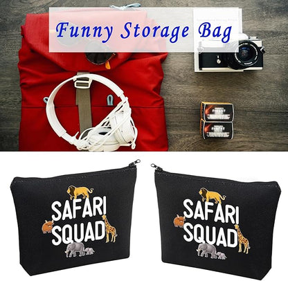 LEVLO Safari Squad Makeup Bag African Safari Trip Wild Animal Lover Travel Zipper Pouch (Safari Squad+black)