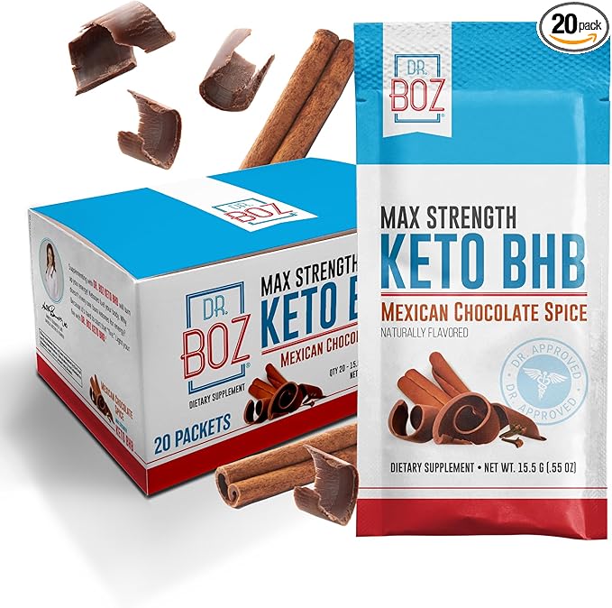 Dr. Boz - Keto BHB Powder - Mexican Chocolate Spice, 20 Servings - Ketones Drink - Energy & Reduced Cravings - Max Strength Dietary Supplement - Quality Tested - Made in The USA - 10.9oz (310g)