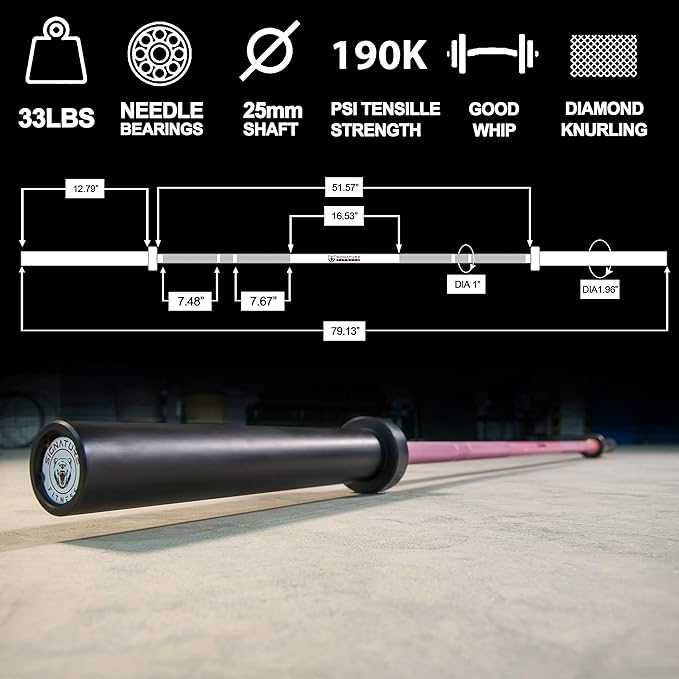 Signature Fitness Olympic Cerakote Barbell – for Home 190K PSI 1,500-Pound Capacity,