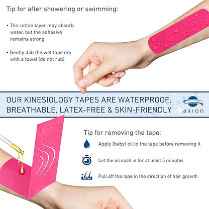 Kinesiology Tape Uncut | 2 Rolls of Athletic Sports Tape in Pink and Beige | 16ft Length and 2'' Width per Roll | Waterproof • Skin-Friendly • Elastic | Ideal for Sports | axion