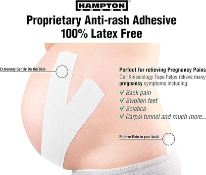 Hampton Adams | As Seen on Shark Tank | Elastic Kinesiology Tape (2-Pack) | Uncut Athletic Tape Supports & Protects Muscles Knees Shoulders & Plantar Fasciitis | Waterproof Hypoallergenic (White)