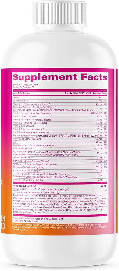 Pink Stork Liquid Prenatal Vitamins for Women - Organic Food Blend - for Fertility, Pregnancy, Postpartum- Morning Sickness Support - Breastfeeding and Lactation - 32 Servings