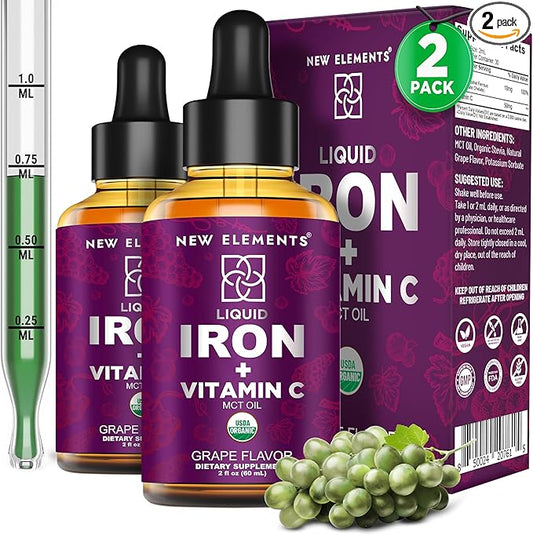 [2 𝐏𝐚𝐜𝐤] Liquid Iron Supplement for Women & Men with Vitamin C 50 mg and Iron 18 mg | Blood Builder for Anemia | Iron Drops | Blood Levels | Immune Support | Non-GMO | Vegan | Gluten-Free