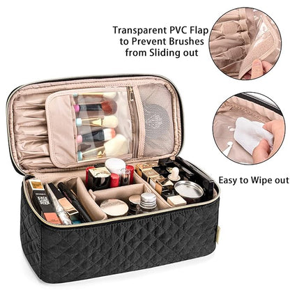 Teamoy Travel Makeup Brush Case, Makeup Train Organizer Bag with Handle for Makeup Brushes(up to 8-inch) and Essentials, Large, Black(BAG ONLY)