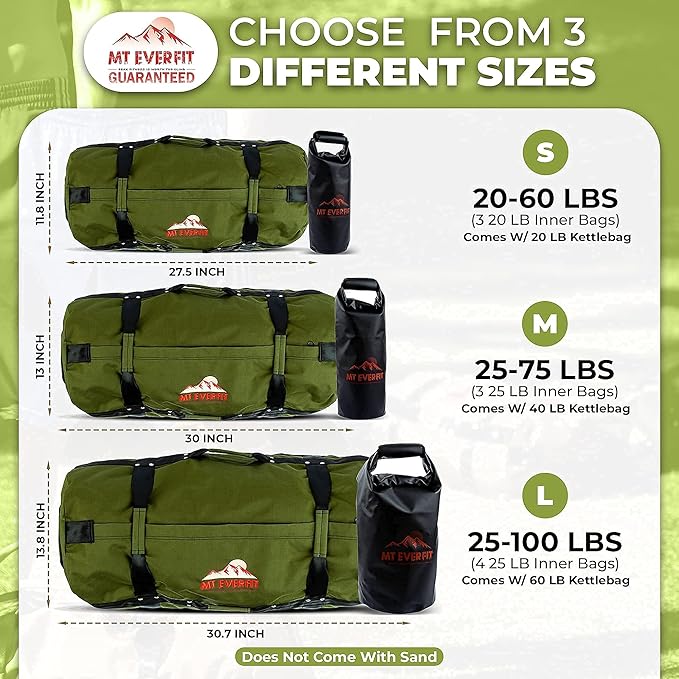 Sandbag Workout Bag & Sandbag Kettlebell Set - 1050 Cordura 8 Thick 3 Inner