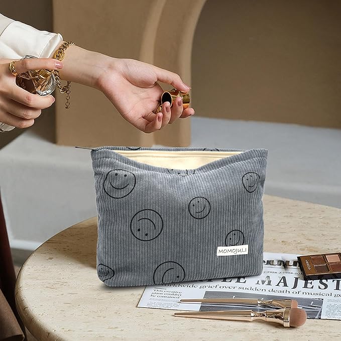 Corduroy Makeup Bag Cosmestic Bag Large Capacity Ladies Women Aesthetic Make Up Organizer Accessories Zipper Pouch Purse Grey