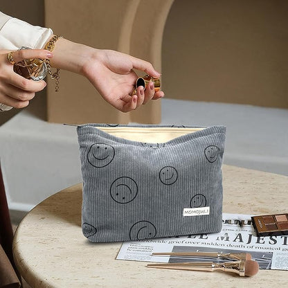 Corduroy Makeup Bag Cosmestic Bag Large Capacity Ladies Women Aesthetic Make Up Organizer Accessories Zipper Pouch Purse Grey