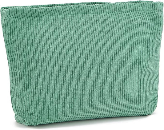 WOZEAH Corduroy Makeup Bag for Purse Small Cosmetic Pouch,Stylish Zipper Make up Pouch Travel Canvas Toiletry Bags(Corduroy Green)