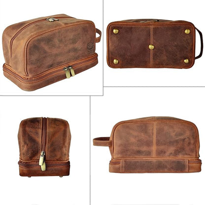 RUSTIC TOWN Leather Toiletry Bag for Men Travel Shaving Dopp Kit Toiletries Organizer Cosmetic Makeup Bag for Women