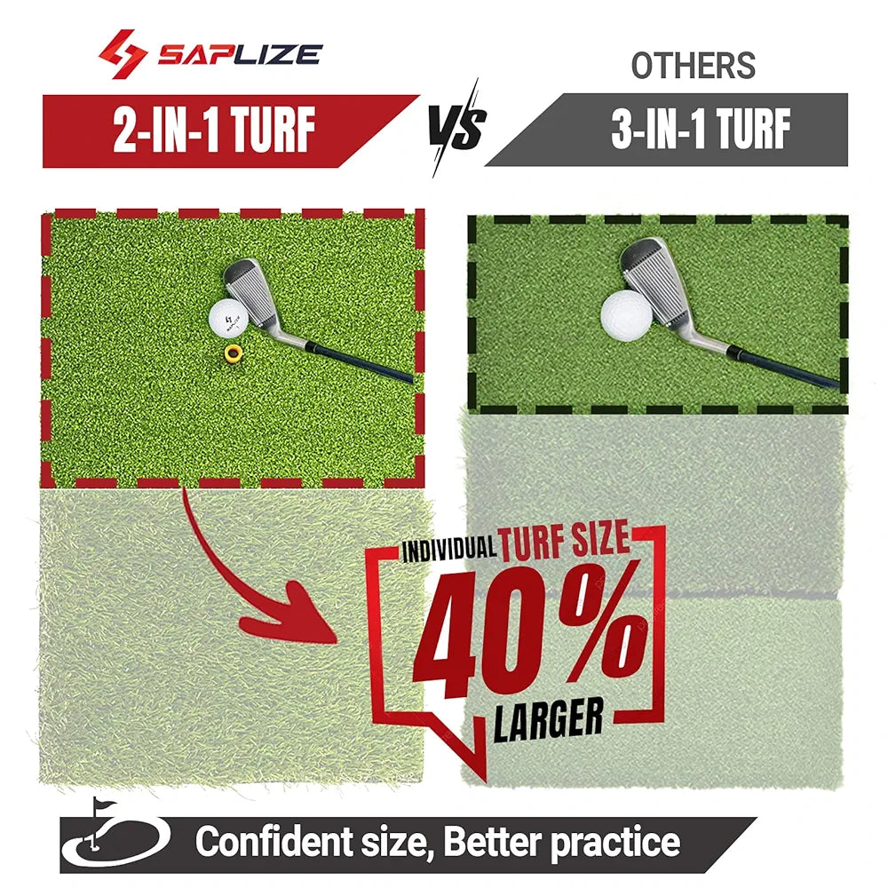 SAPLIZE Foldable Heavy-Duty Golf Hitting Mat, Practice Mat with 10mm EVA Rubber Backing, Larger Size for Indoor/Outdoor Swing and Chipping Practice, Anti-Deformation