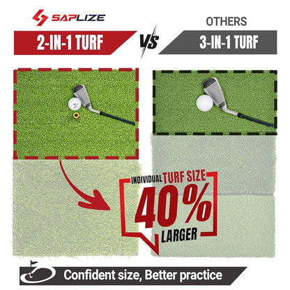 SAPLIZE Foldable Heavy-Duty Golf Hitting Mat, Practice Mat with 10mm EVA Rubber Backing, Larger Size for Indoor/Outdoor Swing and Chipping Practice, Anti-Deformation
