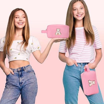 Aveniee Gifts for Teen Girls,Monogram Initial Makeup Bag for 5–16-Year-Olds,Personalized Christmas Birthday Gifts,Stocking Stuffers,Trendy Travel Toiletry Bag-Pink M