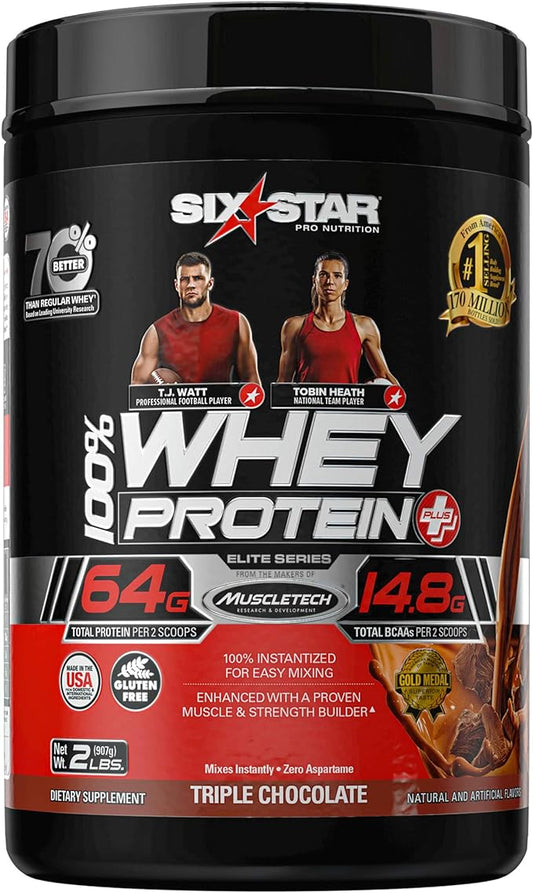 Whey Protein Powder | Six Star Whey Protein Plus | Whey Protein Isolate & Peptides | Lean Protein Powder for Muscle Gain | Muscle Builder for Men & Women | Chocolate, 2 lbs (Package May Vary)