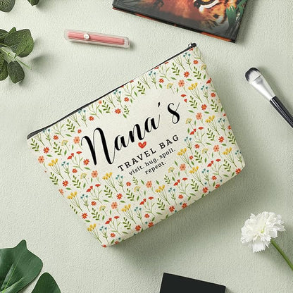 Nana's Travel Bag Mothers Day Makeup Bag Nana Grandma Gifts Grandma Birthday Gifts Funny Coloful Floral Cosmetic Bag for Women Nana Gigi Mimi Nanny Granny Chirstmas Appreciation Retirement Gifts