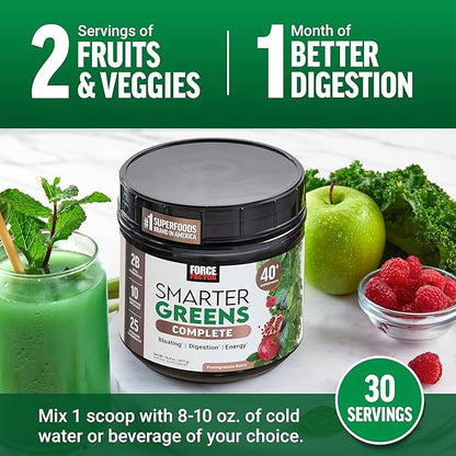 Force Factor Smarter Greens Superfoods + Digestion Powder, 3-Pack, Greens Powder with 2 Billion Probiotics, Digestive Enzymes, and Antioxidants to Detox, Cleanse, and Support Immunity, 90 Servings