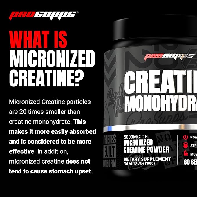 PROSUPPS Creatine Monohydrate Powder 300g, 100% Pharmaceutical Grade Micronized 5,000mg Creatine Monohydrate, 60 Servings