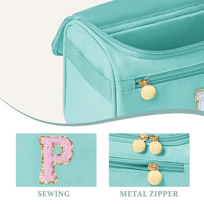 COSHAYSOO Summer Birthday Gifts for Women Her Beach Vacation Gift Ideas Personalized Travel Size Toiletries Organizer, Large Hanging Toiletry Bag Skincare Case Waterproof Traveling Teal Blue Letter P