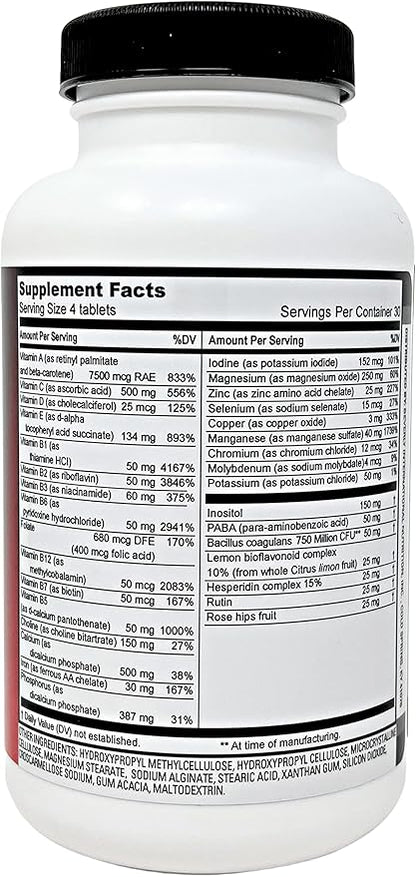 Beverly International Fit Tabs Daily Multi-Vitamin/Mineral with Iron Peptonate,120 Tablets. (30 Servings) Notice The Difference. Don’t Miss Out on The Healthy Benefits. Your Mind & Body is Priority.