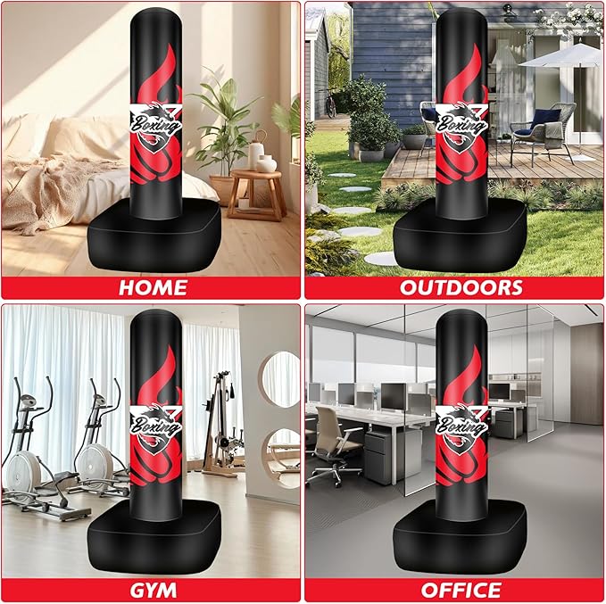 Standing Punching Bag for Adult Teens, 70" Freestanding Punching Bag with Boxing Gloves and Electric Air Pump for Beginners Kickboxing Training MMA Muay Thai Fitness Office Home Gym