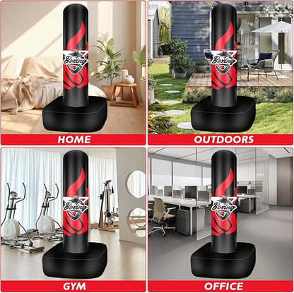 Standing Punching Bag for Adult Teens, 70" Freestanding Punching Bag with Boxing Gloves and Electric Air Pump for Beginners Kickboxing Training MMA Muay Thai Fitness Office Home Gym