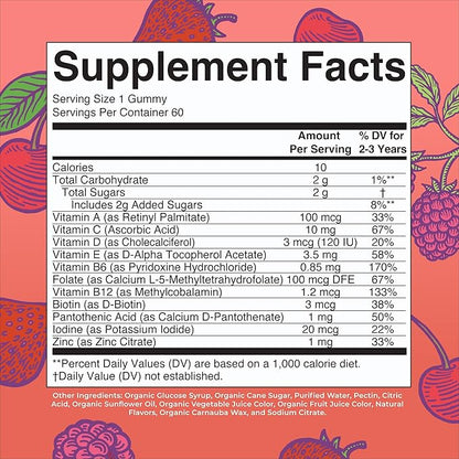 MaryRuth Organics Vitamin Gummy | Kids and Toddlers Age 2+ | USDA | Daily Vitamin C | D3 | Zinc | Mixed Berry and Cherry | 2 Month Supply
