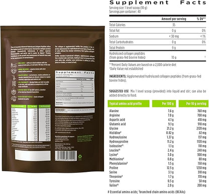 100% Grass Fed Bovine Collagen Protein Powder, Collagen Types 1, 2 & 3, Advanced Hydrolyzed Collagen Peptides, Non-GMO, Free Range, Gluten & Dairy Free, Easy Mix, 4 x 40 Servings, Pure & Essential