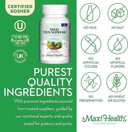 Maxi Health Teen Supreme HIS Vitamins for Teen Boys (120) - Teen Multivitamin for Young Men Ages 12 17 - Daily Teen Vitamins for Nutrition, Energy, Immune Support, Antioxidants & Teen Boy Needs