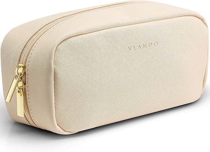 Vlando Small Makeup Bag,Makeup Pouch,Travel Makeup Organizer Bag Valentines Gifts for Women Purse Travel Accessories Toiletry Bag Skincare Bag-White