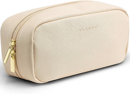 Vlando Small Makeup Bag,Makeup Pouch,Travel Makeup Organizer Bag Valentines Gifts for Women Purse Travel Accessories Toiletry Bag Skincare Bag-White