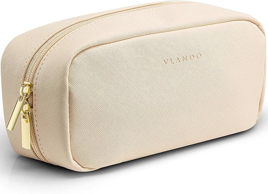 Vlando Small Makeup Bag,Makeup Pouch,Travel Makeup Organizer Bag Valentines Gifts for Women Purse Travel Accessories Toiletry Bag Skincare Bag-White