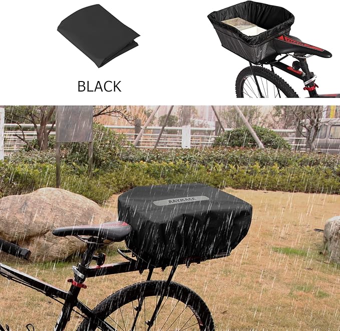 RAYMACE Rear Bike Basket with Waterproof Cover,Bicycle Cargo Rack Storage Basket Mount for Back Under Seat