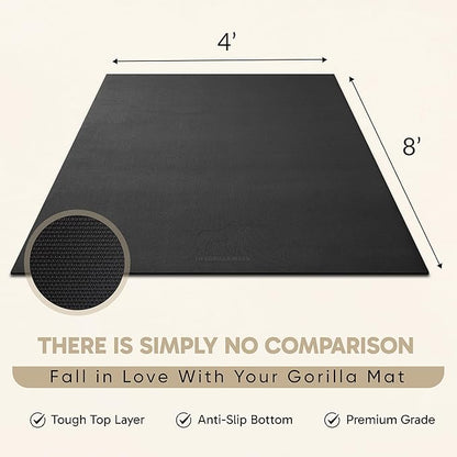 Gorilla Mats Premium Large Exercise Mat – 8' x 4' x 1/4" Ultra Durable, Non-Slip, Workout Mat for Instant Home Gym Flooring – Works Great on Any Floor Type or Carpet – Use With or Without Shoes