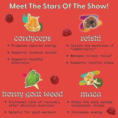 SuperMush Horny Goat Weed Gummies - Horny Goat Weed for Men & Women with Cordyceps, Reishi & Maca Root - Maximize Blood Flow, Increase Mood & Stamina - Enhance Vitality for Women & Men