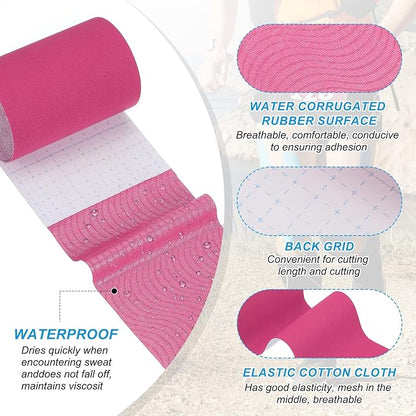 PATIKIL 5.5 Yard x 4 inch Kinesiology Tape, 1 Roll Adhesive Cotton Sports Muscle Support Tapes Waterproof Elastic Tape for Knee Ankle Wrist Shoulder, Pink