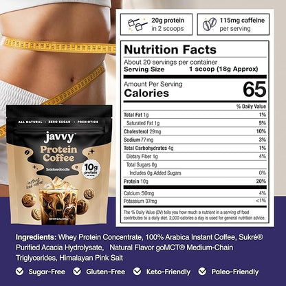 Javvy Snickerdoodle Protein Coffee - Premium Whey Protein & Instant Iced Coffee - 100% Arabica Coffee - Zero Artificial Flavors & Sweeteners, 20 Servings