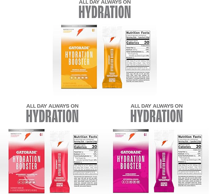 Gatorade Hydration Booster - All 3 Flavors (Strawberry Watermelon, Tropical Mango, Citrus Berry)