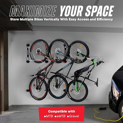 Steadyrack Bike Rack - Pivoting Mountain Bike Rack, Holds Up 77lbs, Fits 20"-29", 2.1"-2.8" Tires, Foldable Wall Mount for Space-Saving Storage Bicycle Hanger